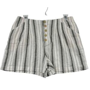 Anthropologie Beachgoer Short Size 14 Green White‎ Linen Blend High Rise Button